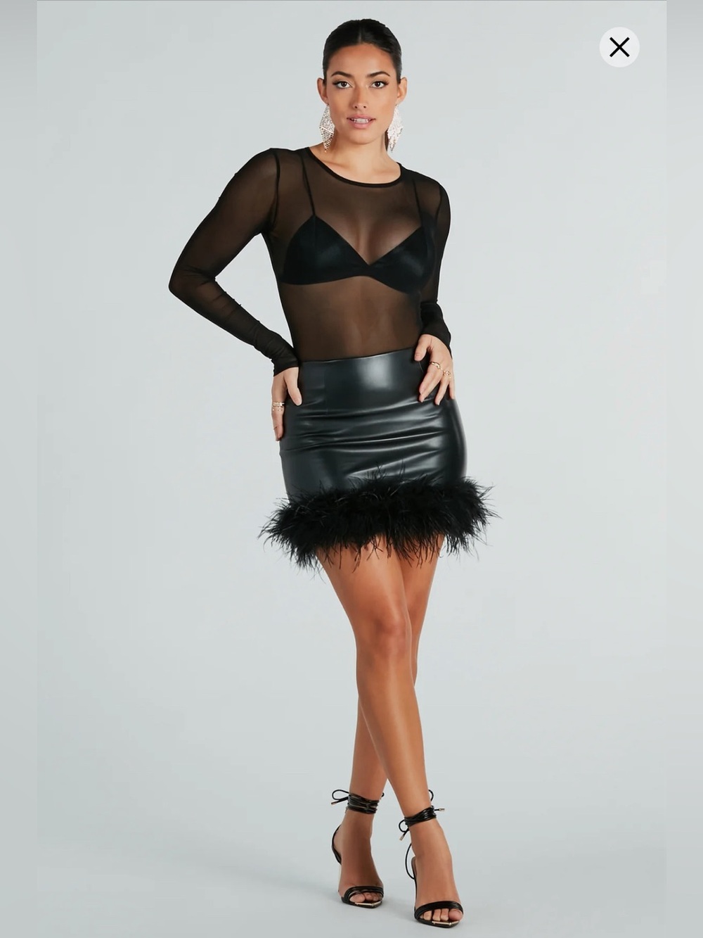 So Fabulous Feather-Trim Faux Leather Mini Skirt - Large